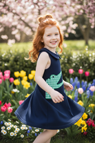 Navy Gator Bites Dress - Garden Twirl