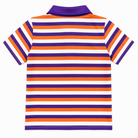 Boys orange and purple stripe mascot polo shirt back view
