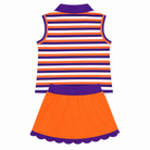 Girls orange and purple stripe mascot skort set back view