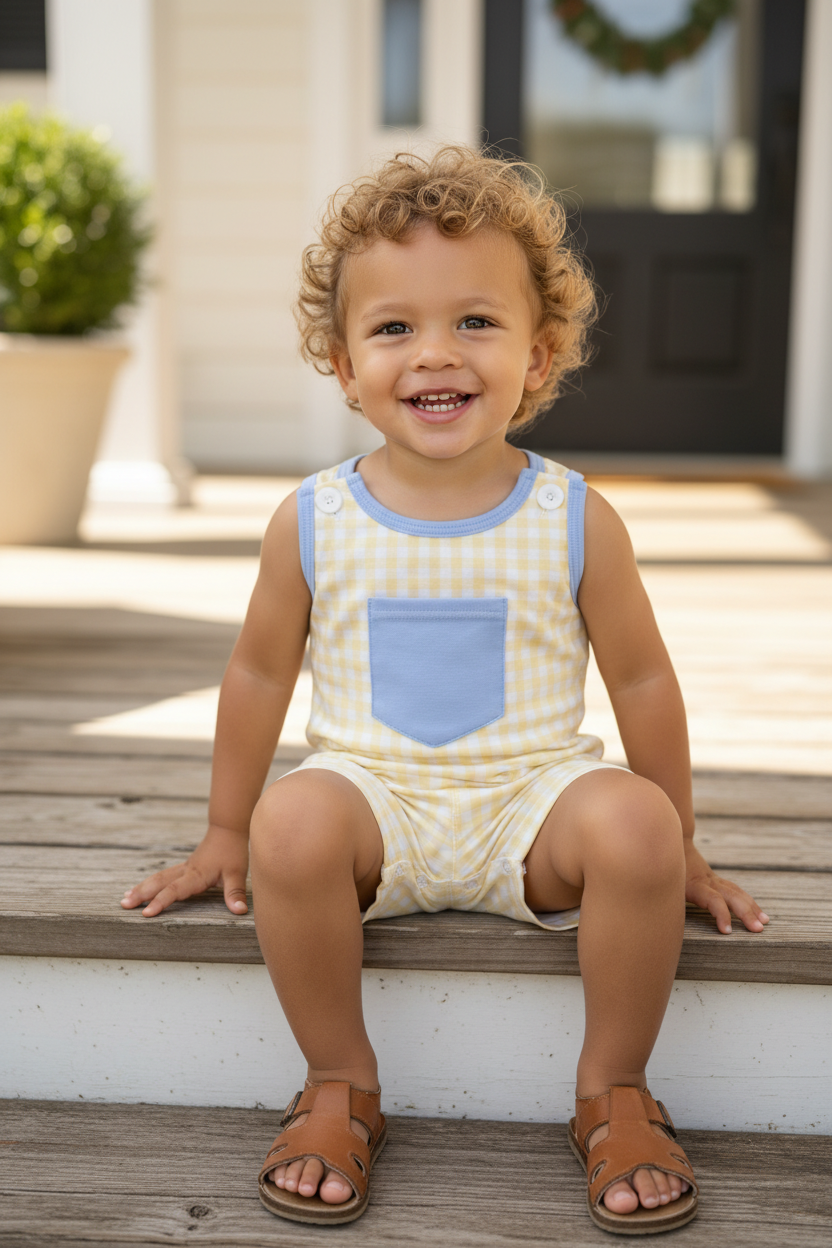 Porch Steps - Yellow Gingham Shortall