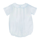 Light blue baby romper with a collar on a white background