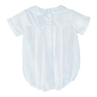Light blue baby romper with short sleeves on a white background