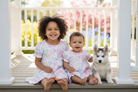Sisters & Husky Puppy on the Porch - Bow Show