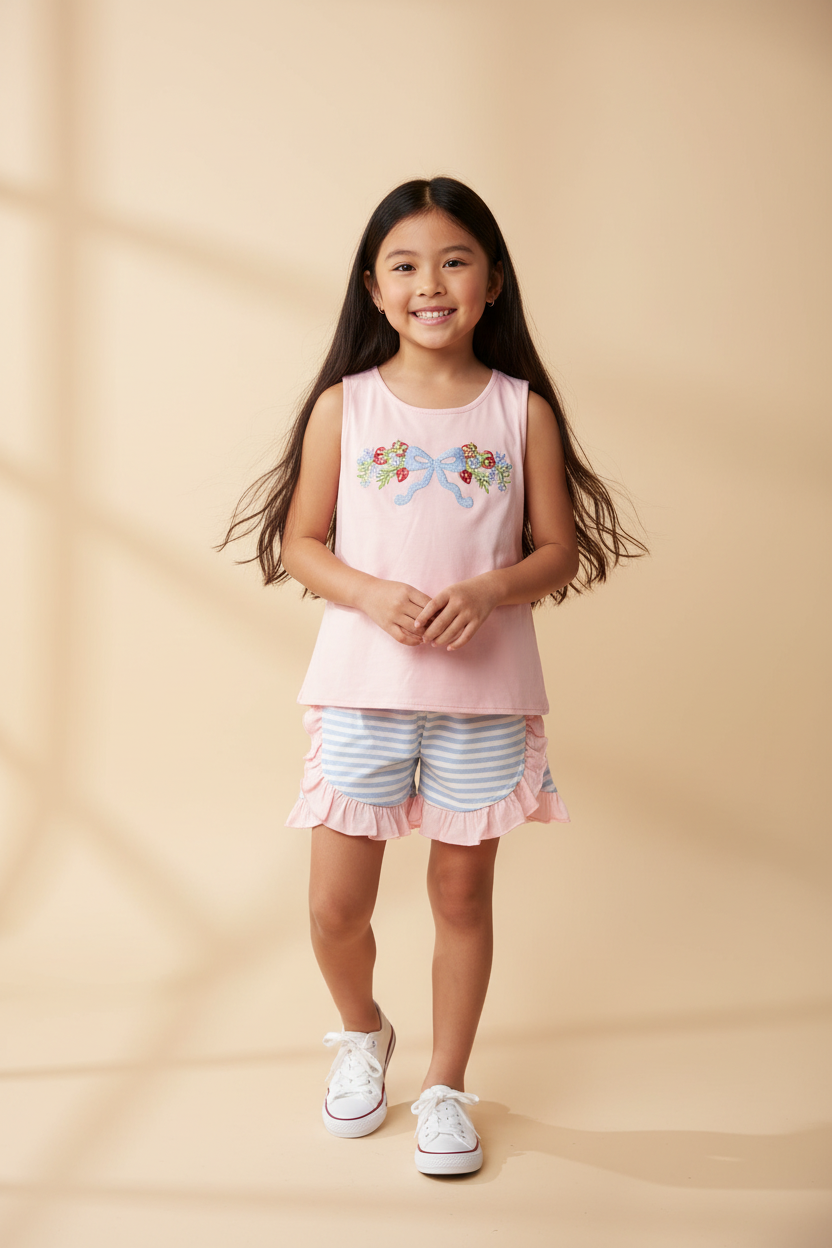 Strawberry Bow Set on Asian Girl